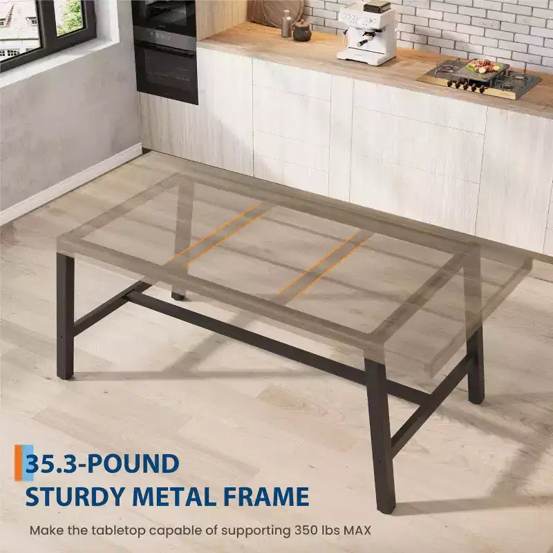 Rectangular Dining Table for 4-6, Industrial Style with Metal Frame and Wood Tabletop
