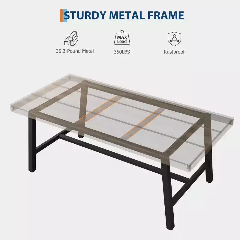 Rectangular Dining Table for 4-6, Industrial Style with Metal Frame and Wood Tabletop