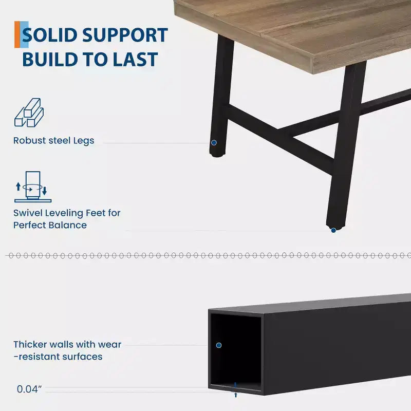 Rectangular Dining Table for 4-6, Industrial Style with Metal Frame and Wood Tabletop