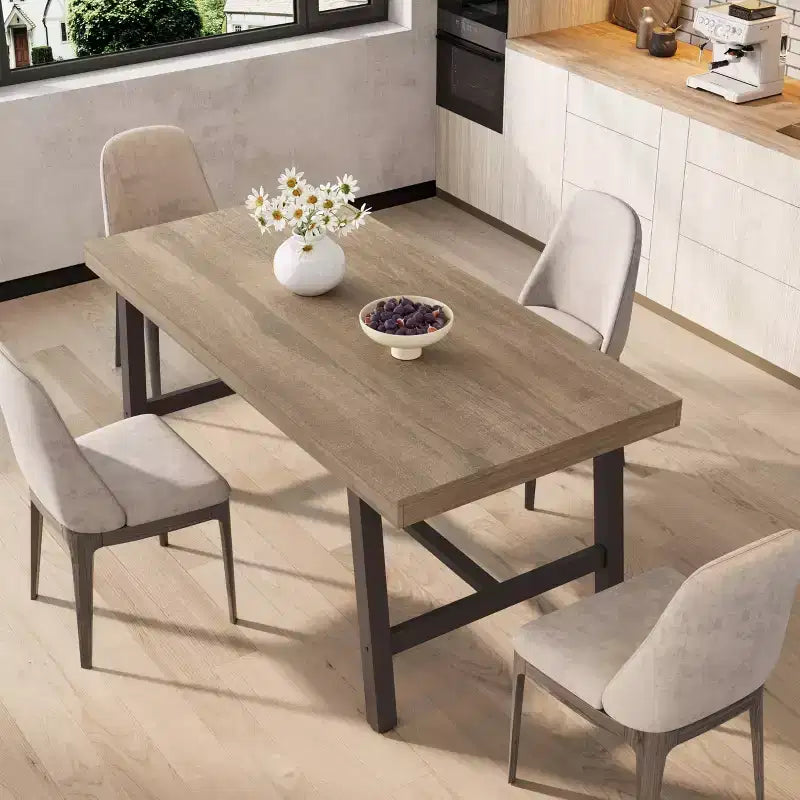 Rectangular Dining Table for 4-6, Industrial Style with Metal Frame and Wood Tabletop
