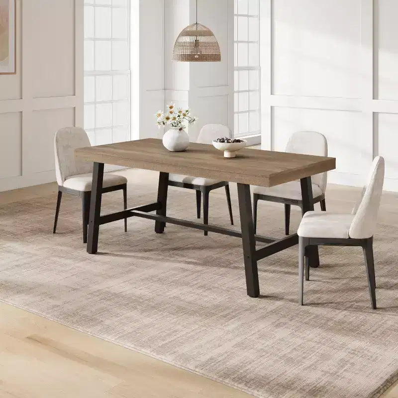Rectangular Dining Table for 4-6, Industrial Style with Metal Frame and Wood Tabletop
