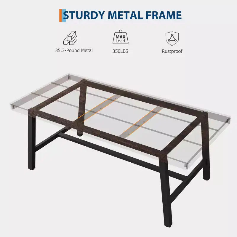 Rectangular Dining Table for 4-6, Industrial Style with Metal Frame and Wood Tabletop