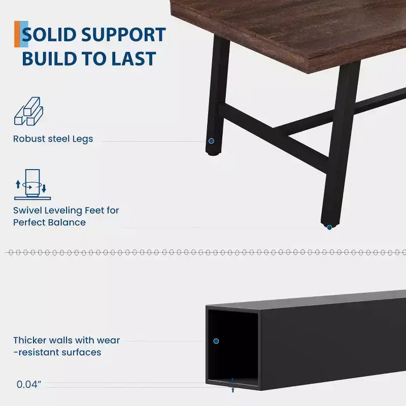Rectangular Dining Table for 4-6, Industrial Style with Metal Frame and Wood Tabletop