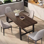 Rectangular Dining Table for 4-6, Industrial Style with Metal Frame and Wood Tabletop