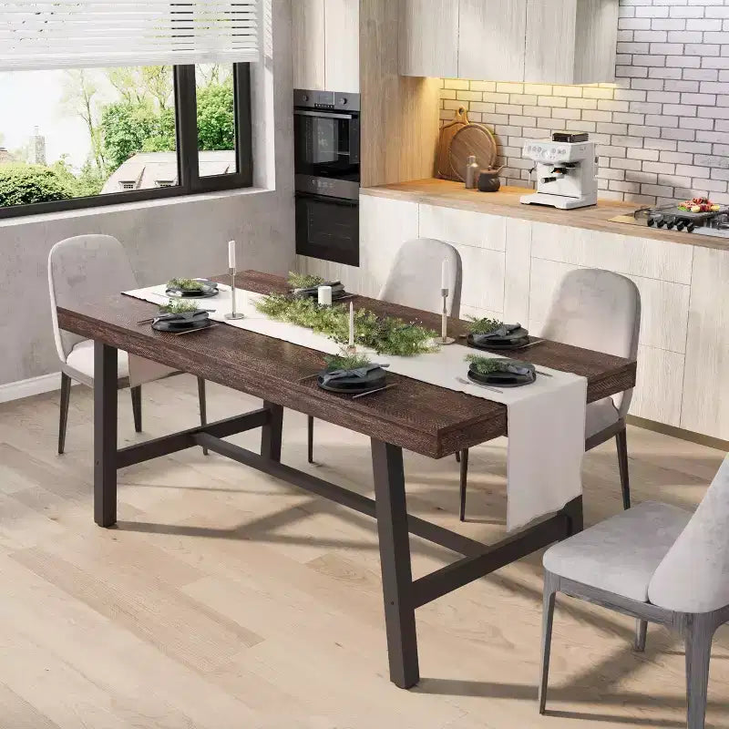 Industrial Rectangular Dining Table for 4-6 - Rustic Wood & Heavy-Duty Metal Frame - Farmhouse Kitchen & Dining Room Table