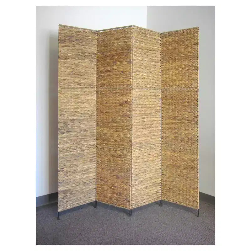 Water Hyacinth 4-Panel Folding Room Divider with Metal Frame