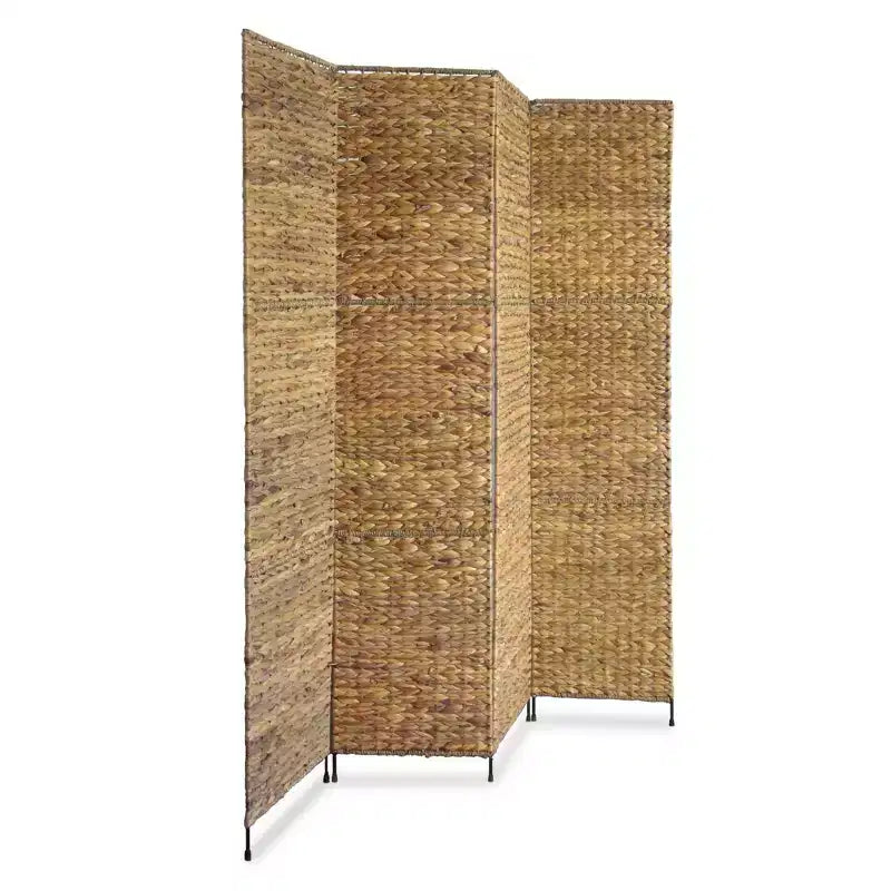 Water Hyacinth 4-Panel Folding Room Divider with Metal Frame