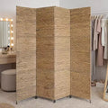 Water Hyacinth 4-Panel Folding Room Divider with Metal Frame