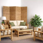 Water Hyacinth 4-Panel Folding Room Divider with Metal Frame