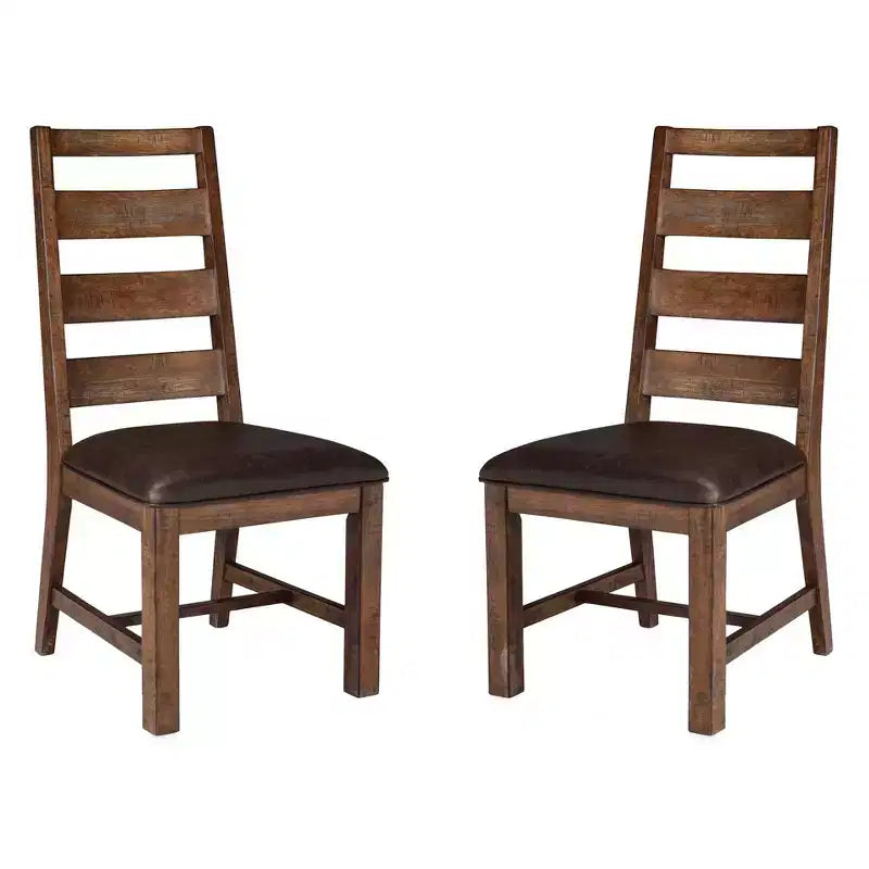 Set of 2 Taos Ladderback Side chair with Faux Leather seat Brown - Intercon: Hardwood Frame, Polyurethane Upholstery, 250lb Capacity