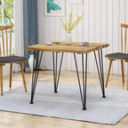 32" Square Industrial Outdoor Dining Table with Acacia Wood Top