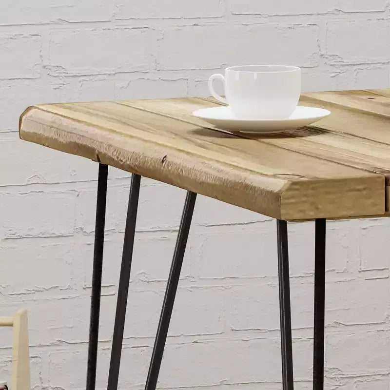32" Square Industrial Outdoor Dining Table with Acacia Wood Top
