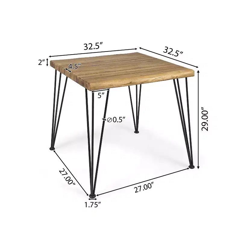 32" Square Industrial Outdoor Dining Table with Acacia Wood Top
