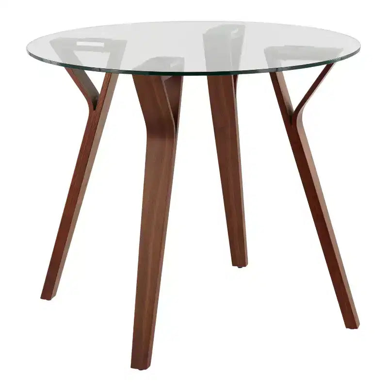 35.5" Folia Mid-Century Modern Round Dining Table Walnut/Clear: Splayed Legs, Seats 4 - LumiSource