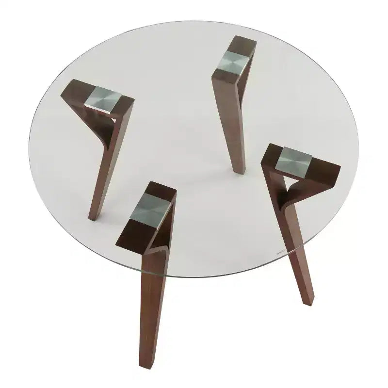 35.5" Mid-Century Modern Round Dining Table with Walnut Top and Splayed Legs, Seats 4