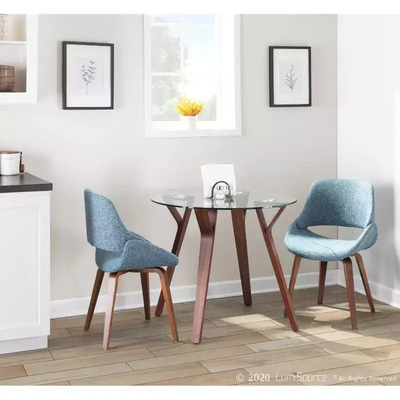 35.5" Mid-Century Modern Round Dining Table with Walnut Top and Splayed Legs, Seats 4