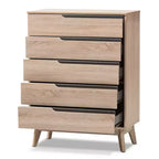 Mid-Century Modern Two-Tone 5-Drawer Chest – Oak & Gray Finish