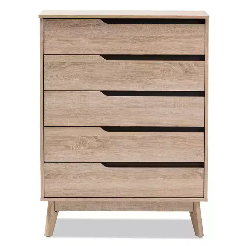 Mid-Century Modern Two-Tone 5-Drawer Chest – Oak & Gray Finish