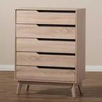 Mid-Century Modern Two-Tone 5-Drawer Chest – Oak & Gray Finish