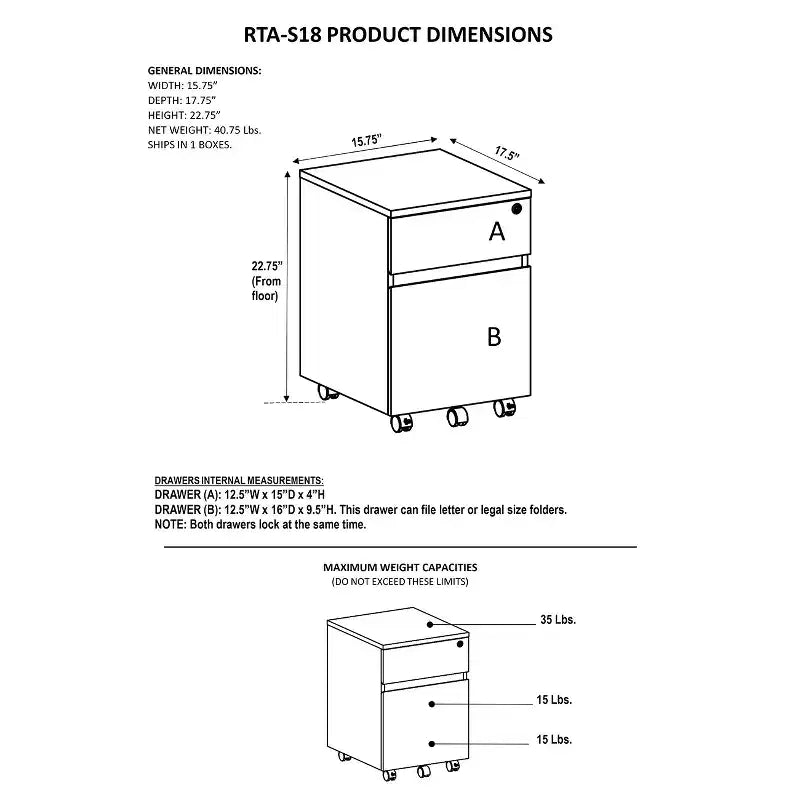Rolling 2-Drawer Vertical File Cabinet with Lock – Gray