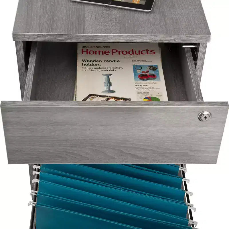 Rolling 2-Drawer Vertical File Cabinet with Lock – Gray