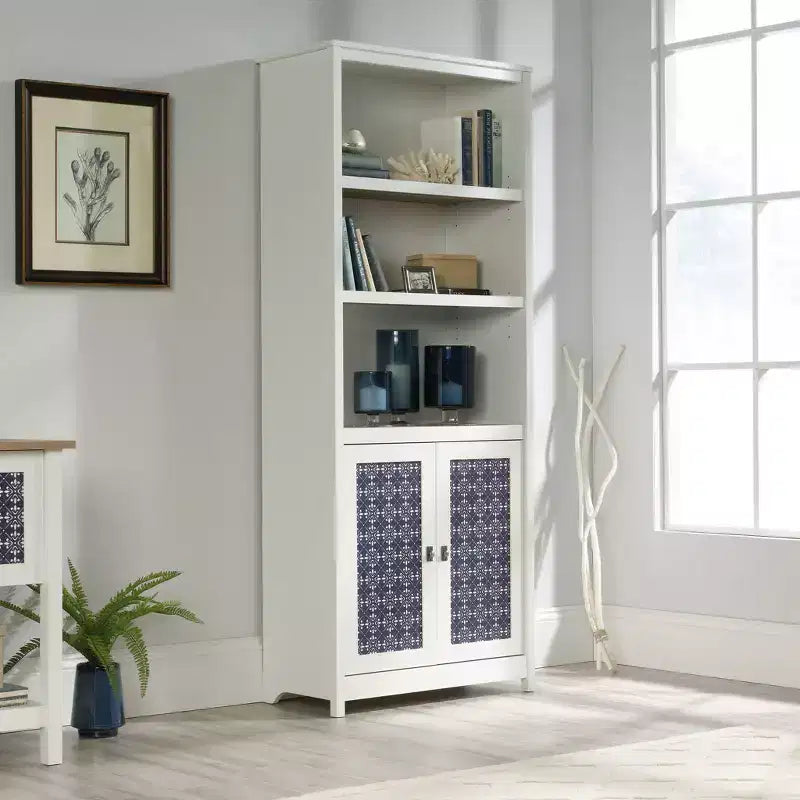 71" Library Bookcase with Decorative Doors - Soft White