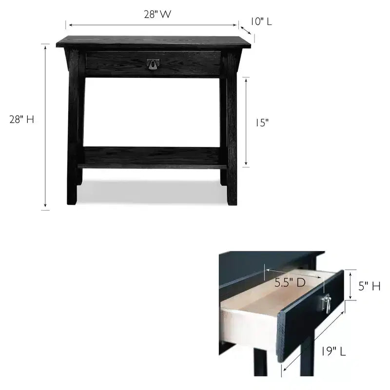 Mission Console Table with Drawer and Shelf – Slate Black