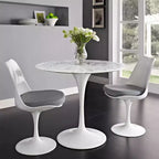Round Faux Marble Dining Table with Pedestal Base