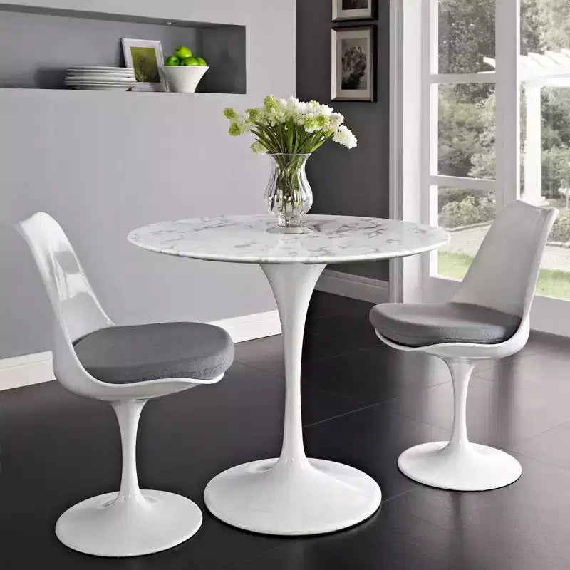 Round Faux Marble Dining Table with Pedestal Base