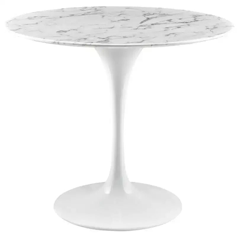 Round Faux Marble Dining Table with Pedestal Base