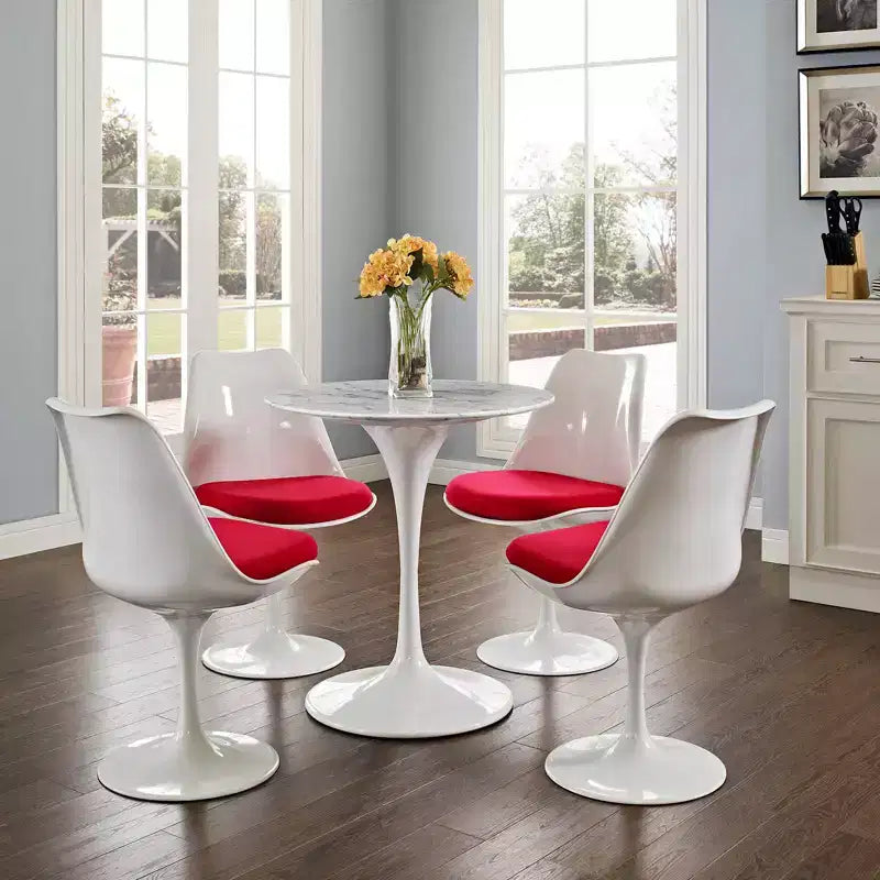 Round Faux Marble Dining Table with Pedestal Base