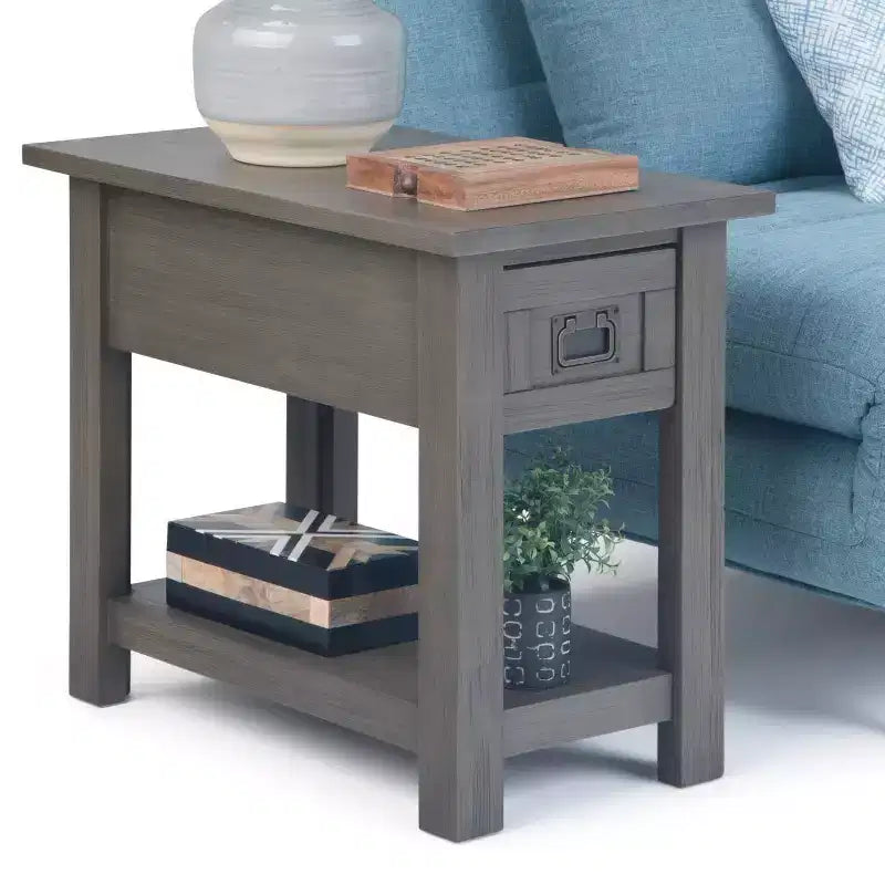 14 Inch Narrow Side Table with Drawer and Open Shelf