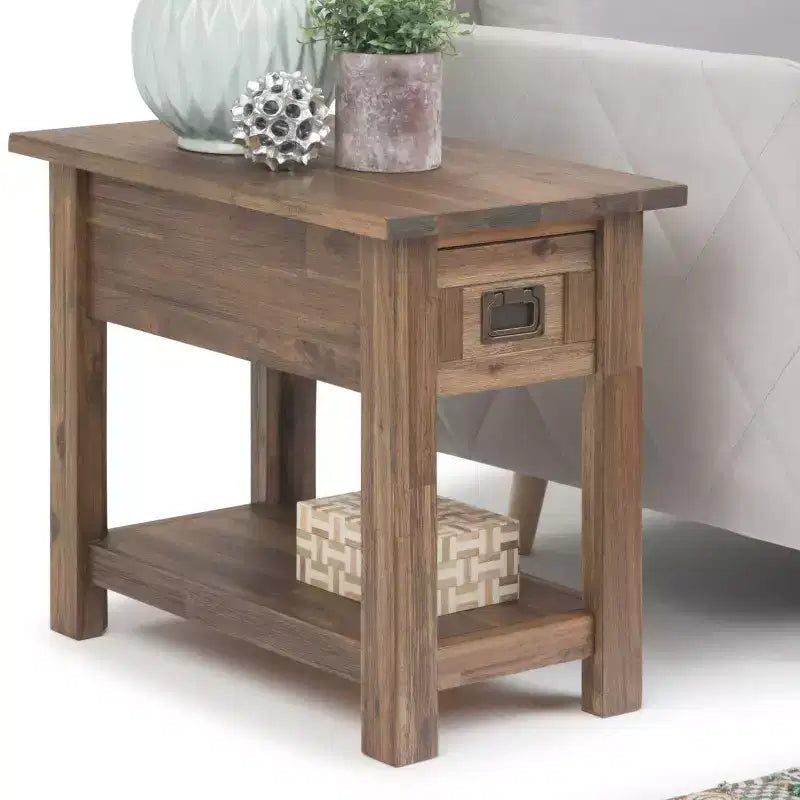 14 Inch Narrow Side Table with Drawer and Open Shelf