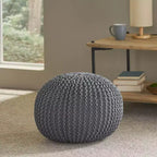 Moderner runder Pouf Ottoman aus gestrickter Baumwolle