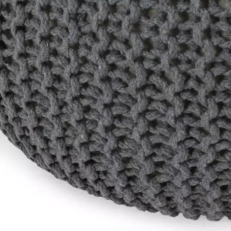 Moderner runder Pouf Ottoman aus gestrickter Baumwolle