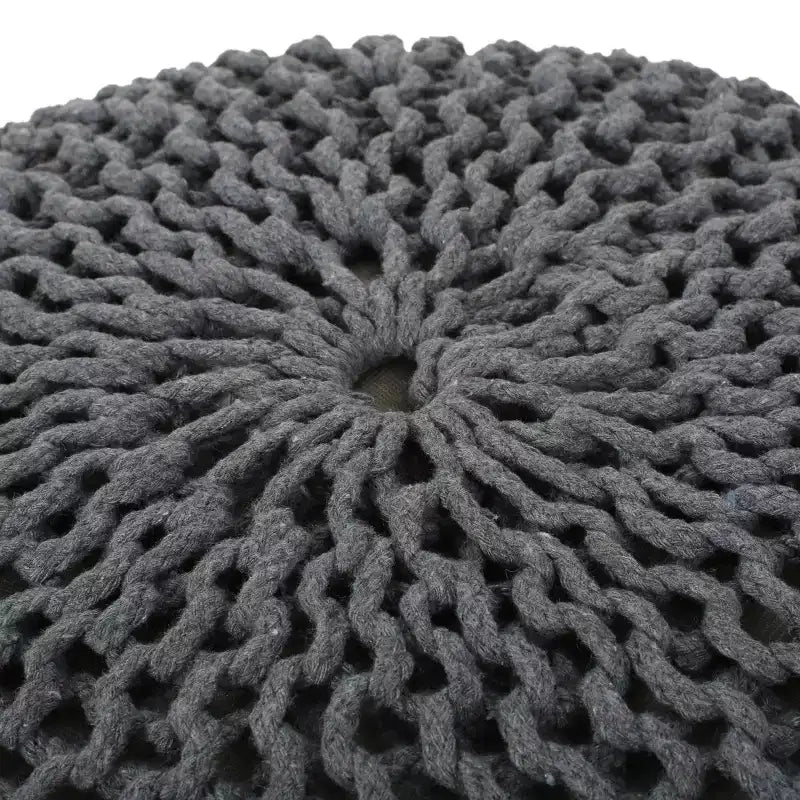 Moderner runder Pouf Ottoman aus gestrickter Baumwolle