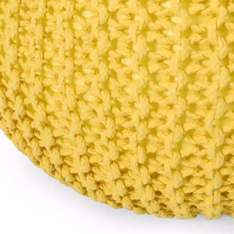 Moderner runder Pouf Ottoman aus gestrickter Baumwolle