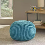 Moderner runder Pouf Ottoman aus gestrickter Baumwolle