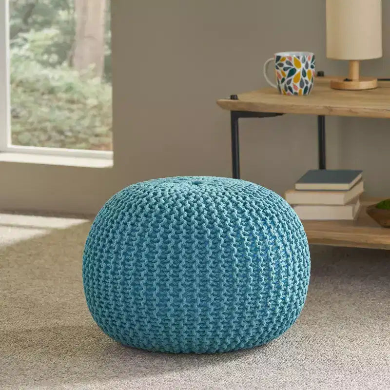 Modern Knitted Cotton Round Pouf Ottoman