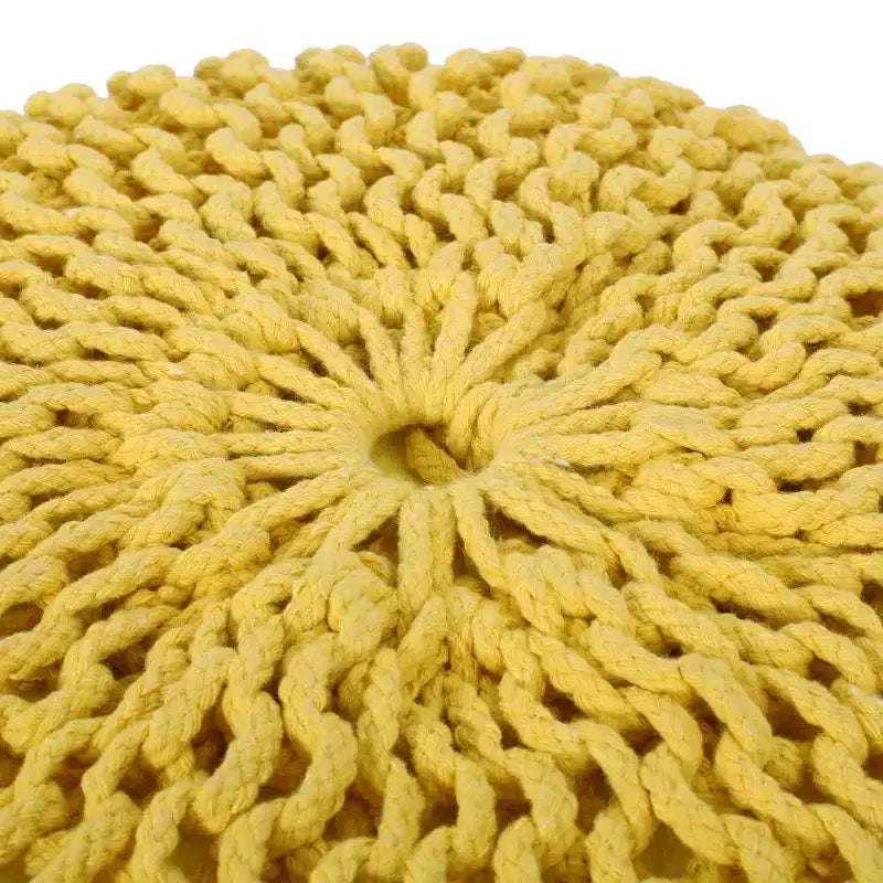 Moderner runder Pouf Ottoman aus gestrickter Baumwolle