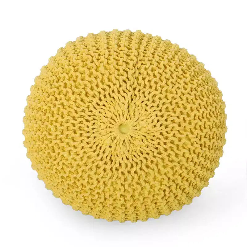 Moderner runder Pouf Ottoman aus gestrickter Baumwolle