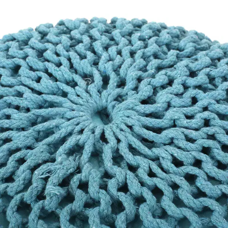 Modern Knitted Cotton Round Pouf Ottoman