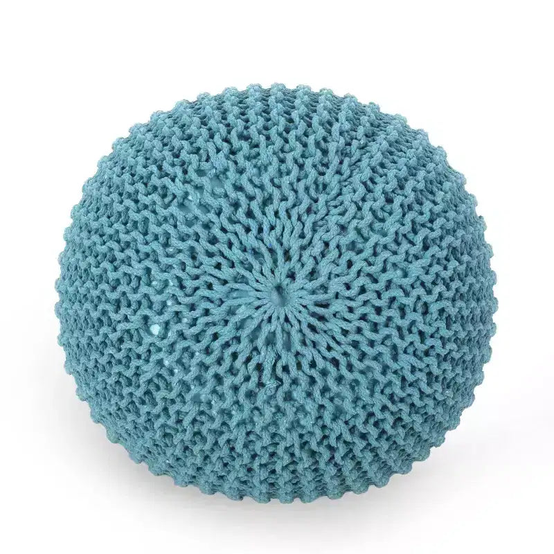 Moderner runder Pouf Ottoman aus gestrickter Baumwolle