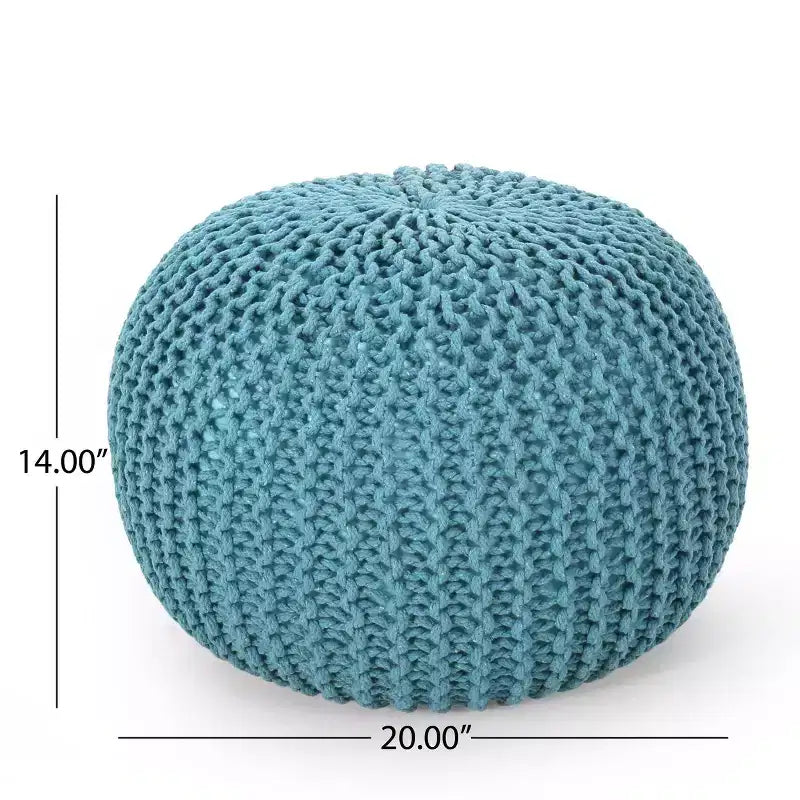 Moderner runder Pouf Ottoman aus gestrickter Baumwolle