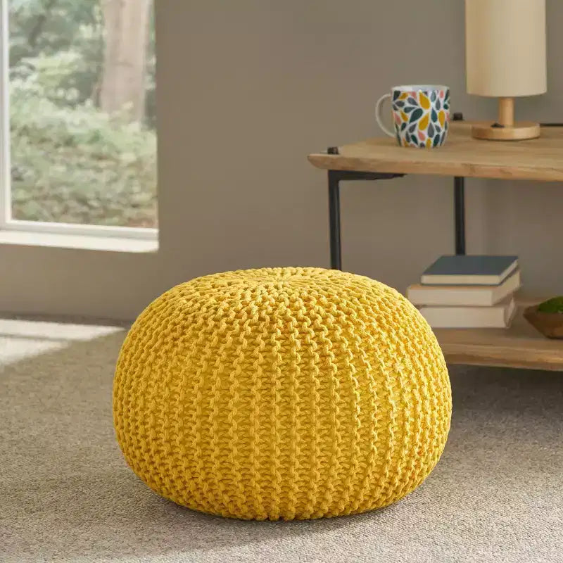 Modern Knitted Cotton Round Pouf Ottoman