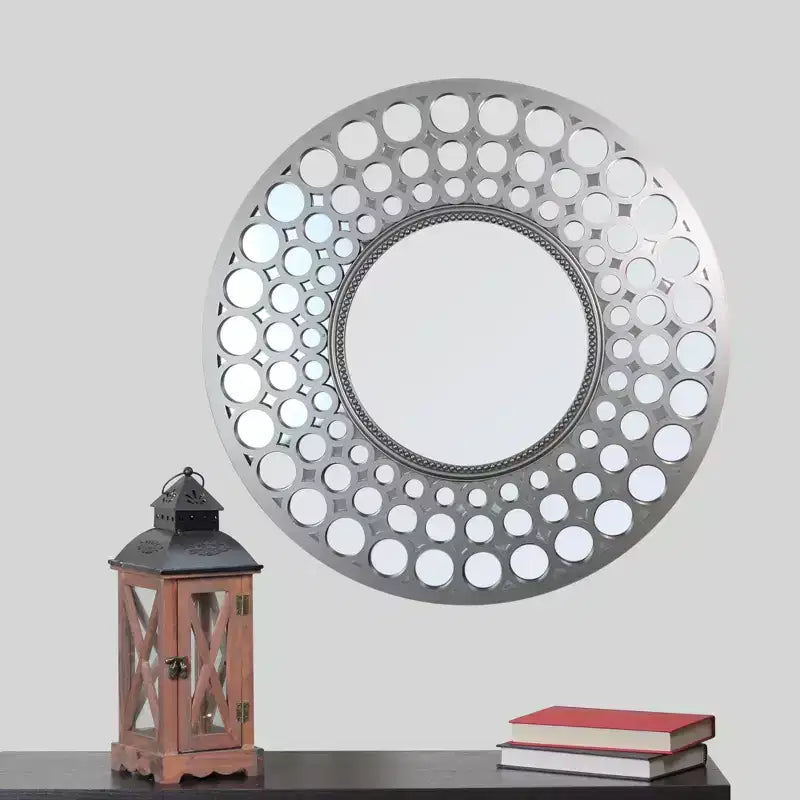 24.75 Inch Silver Cascading Orbs Round Wall Mirror