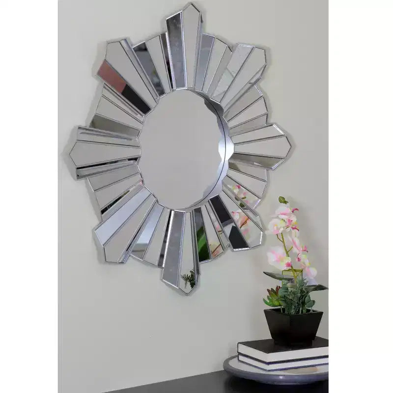 25" Silver Sunburst Round Wall Mirror