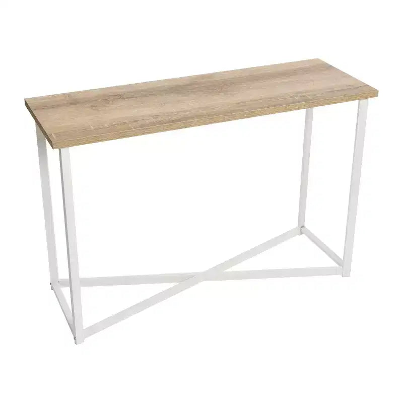 Jamestown Console Sofa Table Coastal Oak Rustic Wood Grain and White Metal