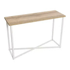 Jamestown Console Sofa Table Coastal Oak Rustic Wood Grain and White Metal