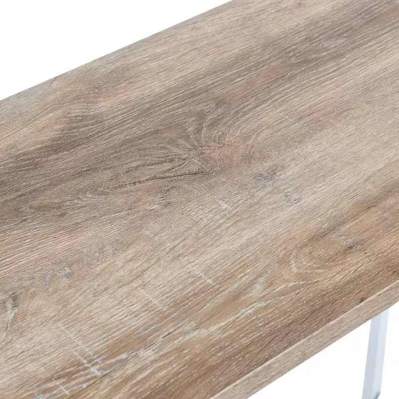 Console Sofa Table with Wood Grain Top and White Metal Frame